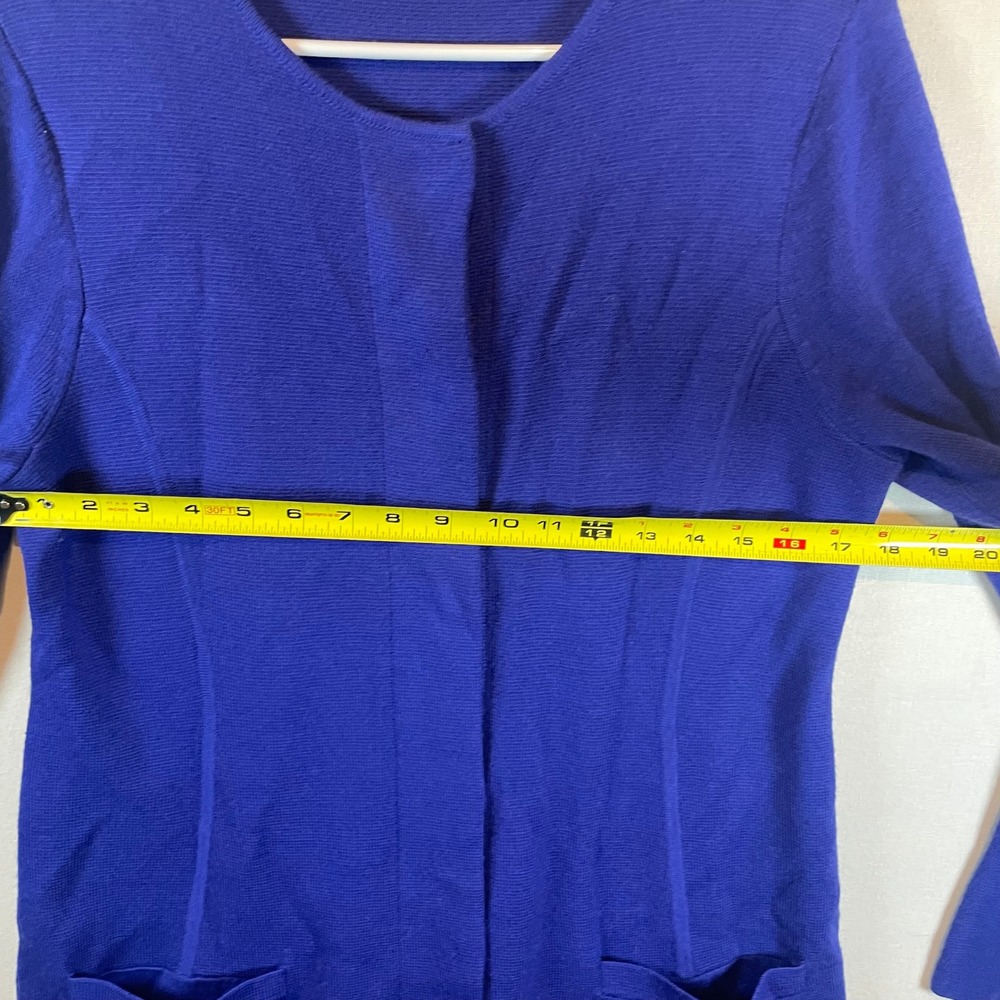 Talbots‎ Pure Merino Wool Long Cardigan Sweater Royal Blue Open Front - Size M - Picture 8 of 9
